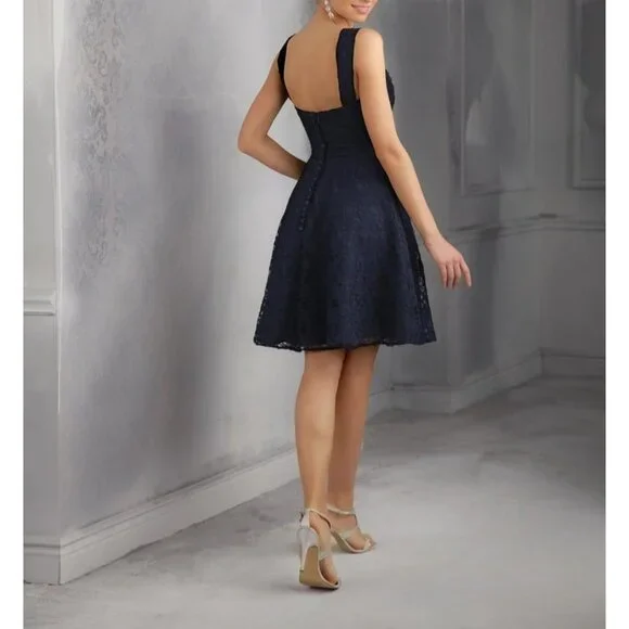 Mori Lee Madeline Gardner Black Lace Sleeveless Convertible Mini Dress Size 14 - Picture 2 of 12